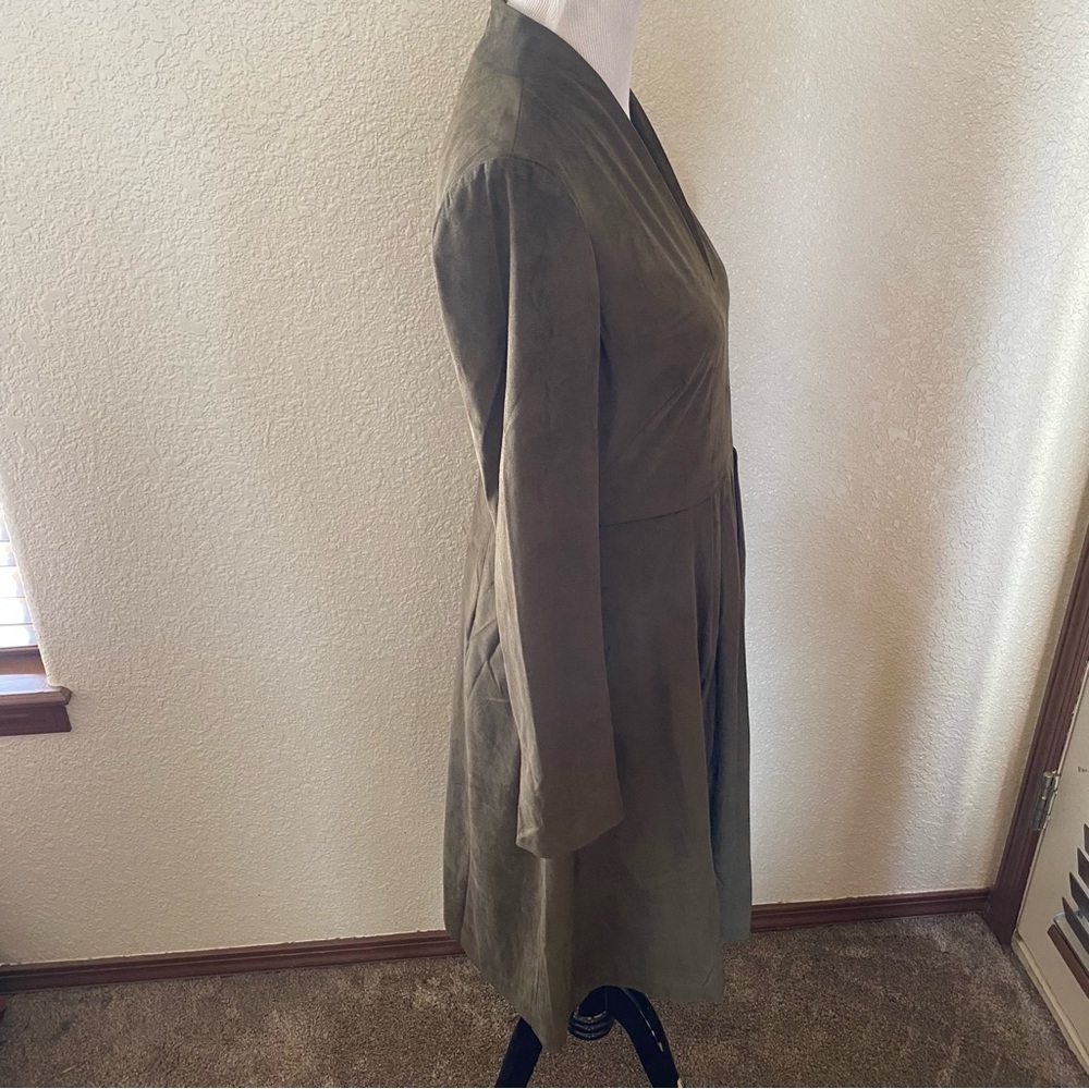 Catherine Malandrino Faux Suede Pleated Skirt Long Sleeve Dress Roasted Okra: 10 - Picture 8 of 12